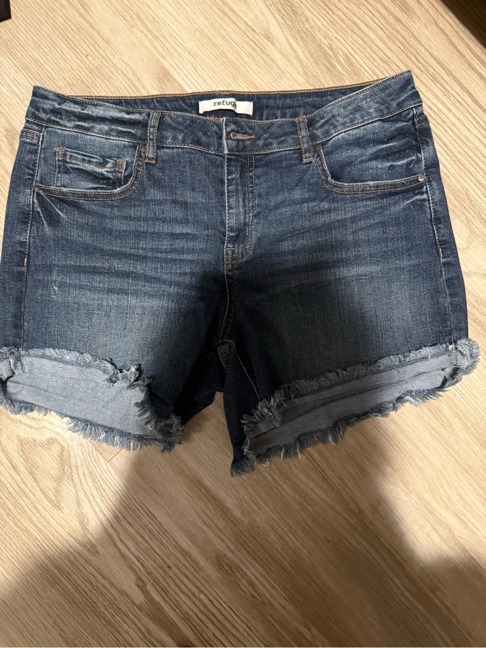 refuge Blue Rolled Fray-Hem Denim Shorts